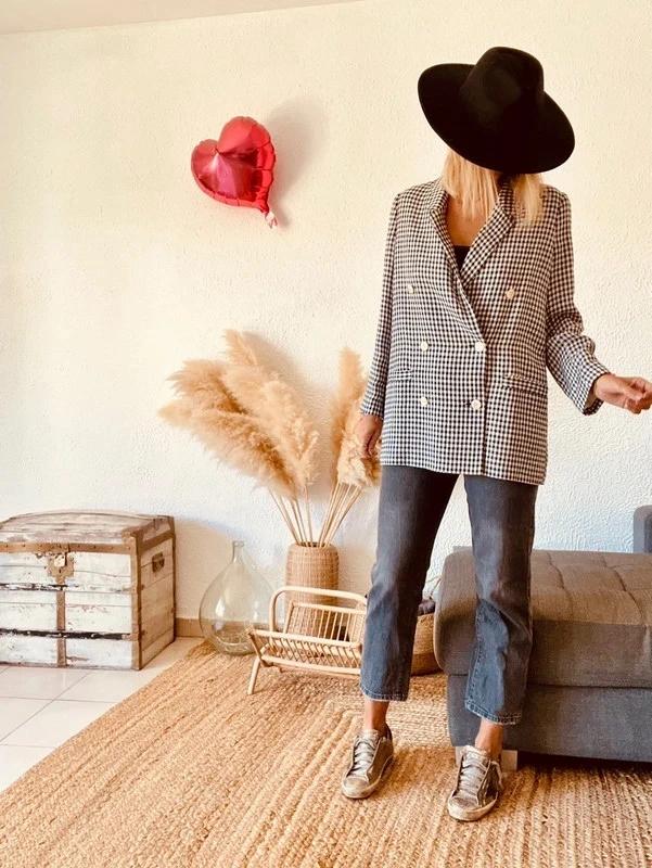 Blazer Des Petits Hauts vichy noir et blanc double boutonnage - taille 40/42