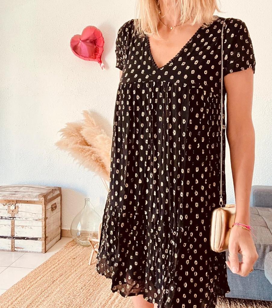 Robe Goa Paris Collection imprimé taches dorées fond noir - taille 38