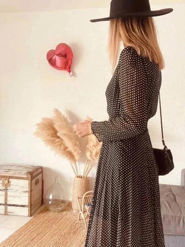 Robe Maje noire à pois neuve – Taille 36