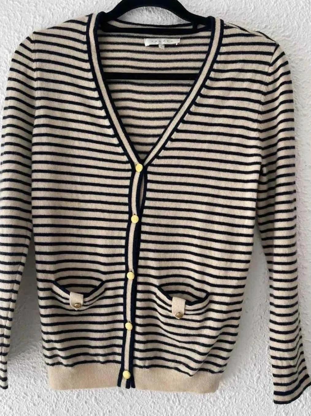 Cardigan marinière Sandro laine & cachemire – Taille 2
