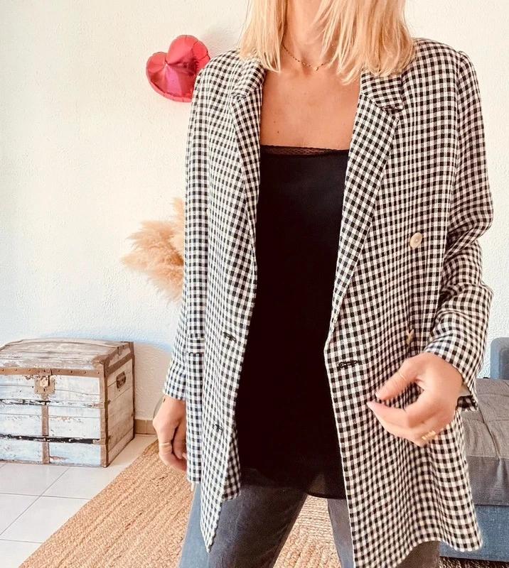 Des Petits Hauts – Blazer Oversize Nousto à Carreaux Vichy – T3