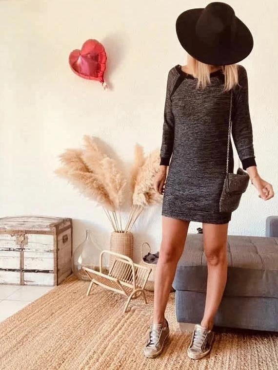 Robe Sandro gris chiné fils métalliques / finitions noires - taille 38
