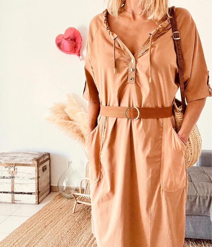Robe Eva Kayan camel tencel-coton - taille 40